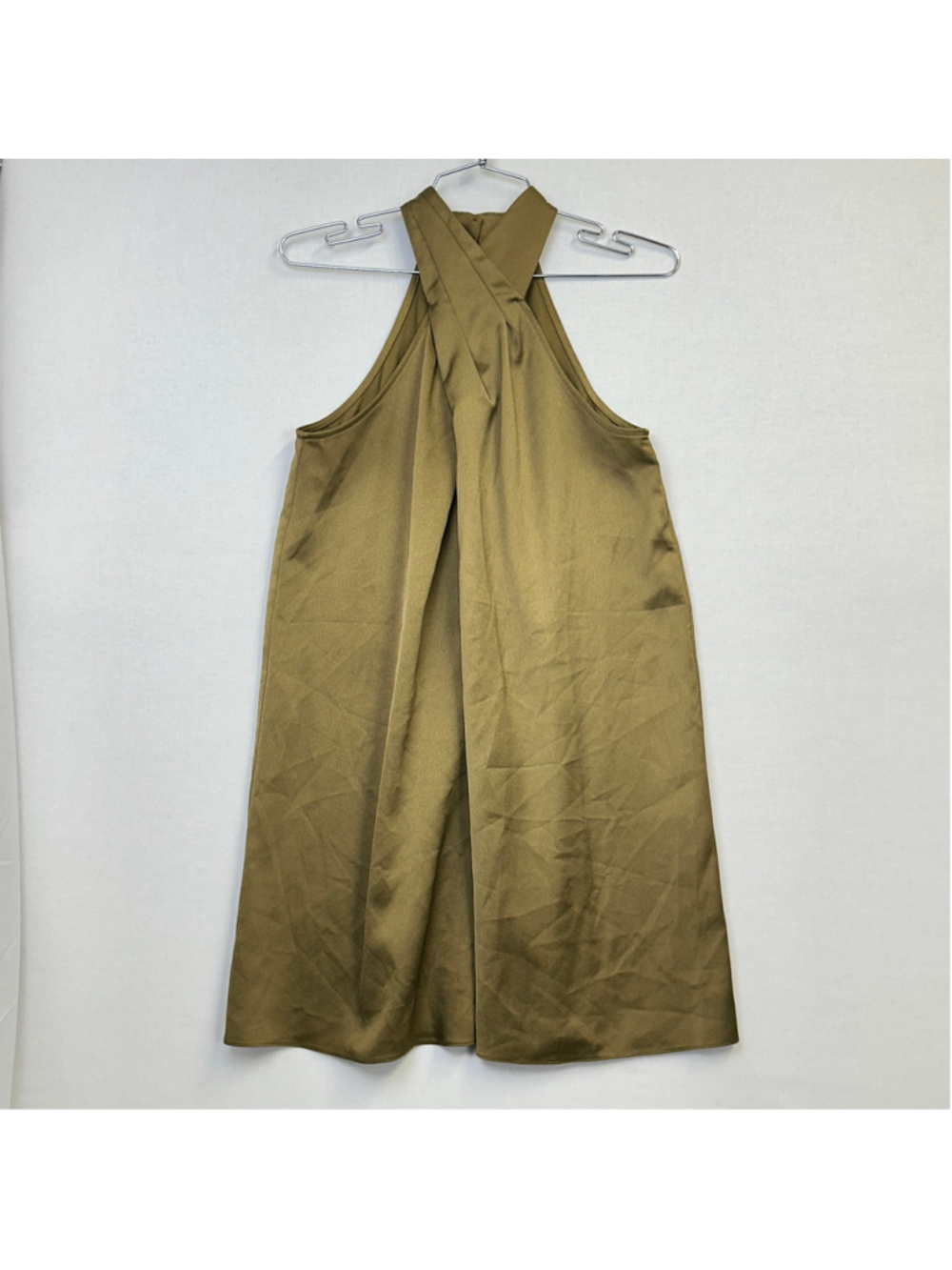 River Island Petite Halter Satin Shift Dress Olive Women's US 4 UK 8